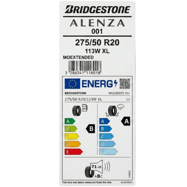 ALENZA 001 RUNFLAT BRIDGESTONE ETIQUETA